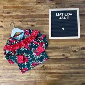 Matilda Jane Choose Your Own Path Most Wonderful Time Knit Green Red Floral Top